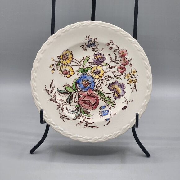 Vernon Kilns May Flower Bread Plates 6.5" Hand Painted USA Cottage Garden - Picture 1 of 4